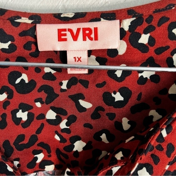 Evri Challis Splitneck Burnt Orange Peasant Leopard Blouse - Picture 4 of 8